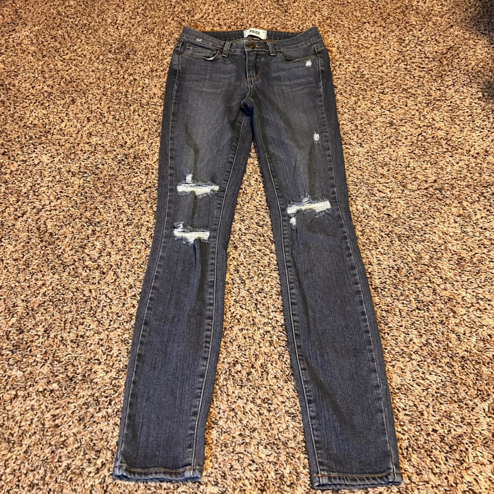 PAIGE Women's Blue Skinny Jeans Distressed Ripped‎ Pockets Size 23
